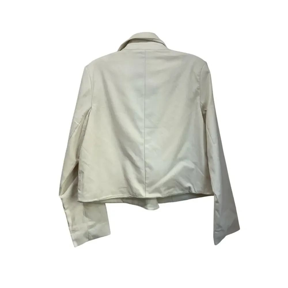 American Eagle Cropped Blazer Size M Ivory Double Breasted Office Chic - Picture 3 of 10